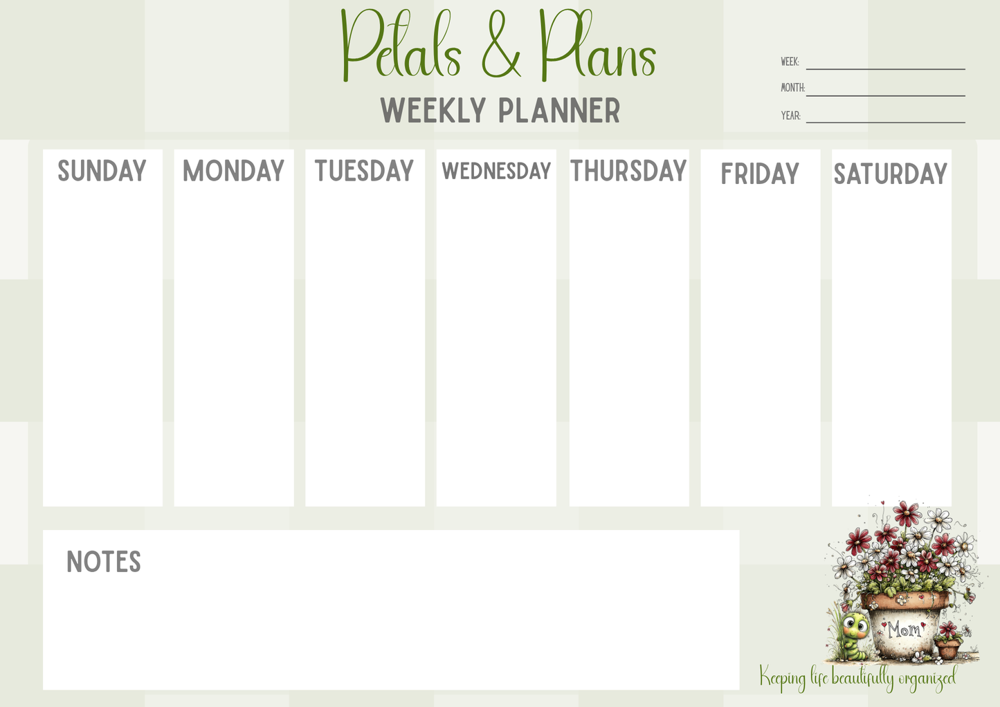 Petals & Plans Weekly Planner | Floral Weekly Desk Planner Pad | Mother’s Day Gift Idea | Cottagecore Stationery