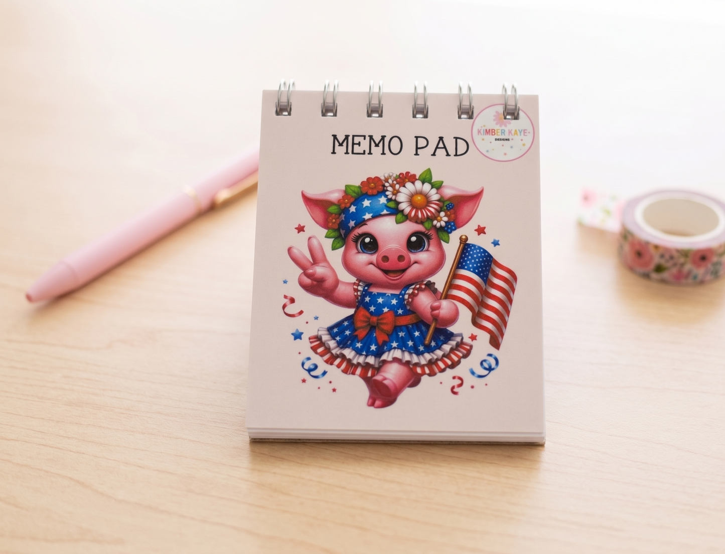 Peace, Love & Freedom Pig Memo Pad – Fun Patriotic Desk Notes