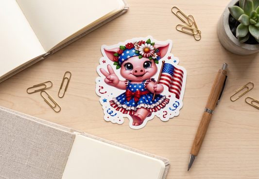 Peace, Love & Freedom Pig Sticker – Cute Patriotic Design