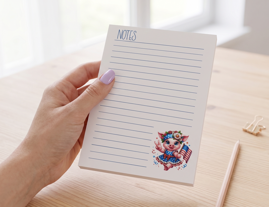 Peace, Love & Freedom Pig Notepad – Cute Americana Stationery