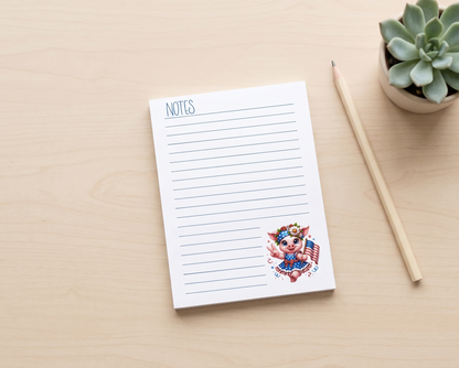 Peace, Love & Freedom Pig Notepad – Cute Americana Stationery