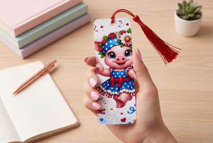 Peace, Love & Freedom Pig Bookmark – Cute Patriotic Page Marker