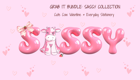 Sassy Grab It Bundle | Cute Cow Valentine Stationery Set