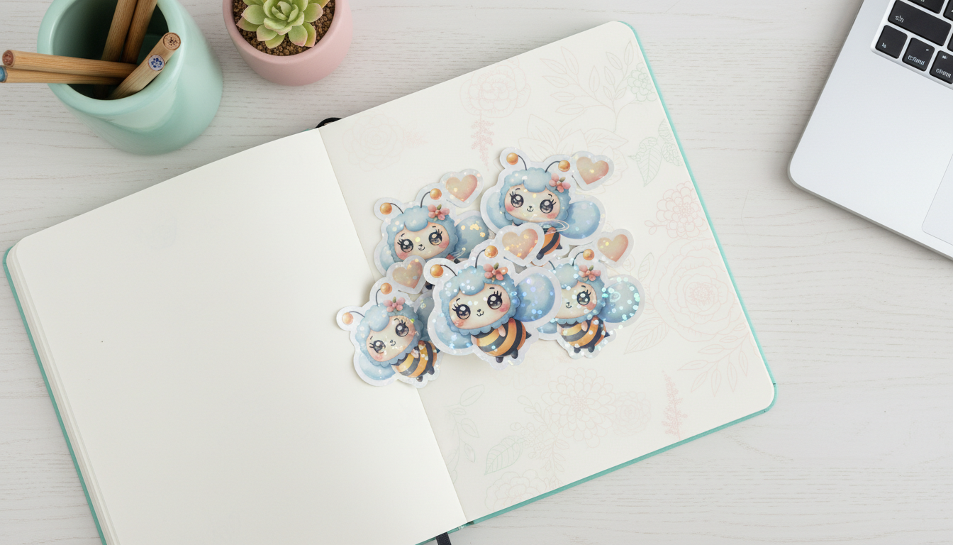 Kawaii Bee Sticker – Cute Spring Bumblebee with Heart Vinyl Sticker (3”) for Planners, Journals & Water Bottles