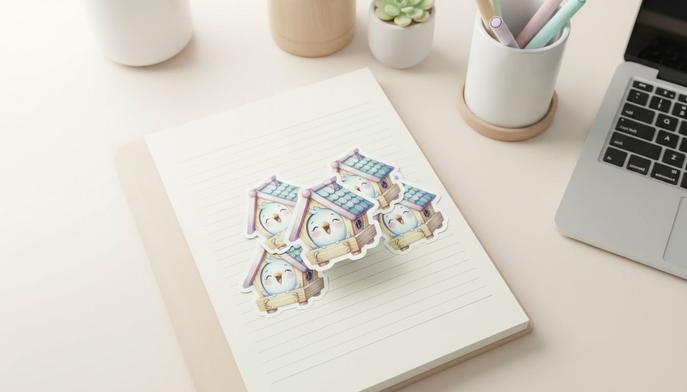 Kawaii Bluebird Sticker – Cute Birdhouse Spring Vinyl Sticker (3”) for Planners, Journals & Water Bottles