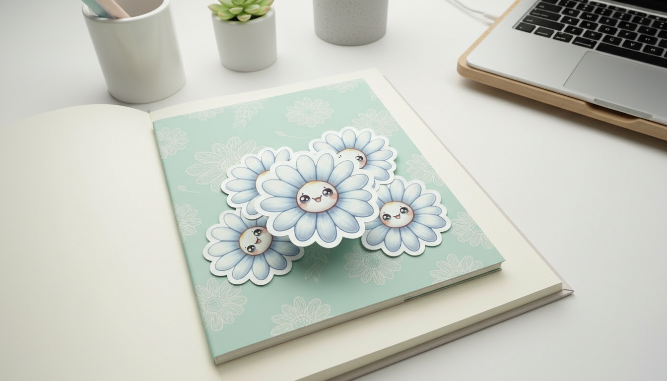 Kawaii Daisy Sticker – Cute Smiling Flower Vinyl Sticker (3”) for Planners, Journals & Water Bottles