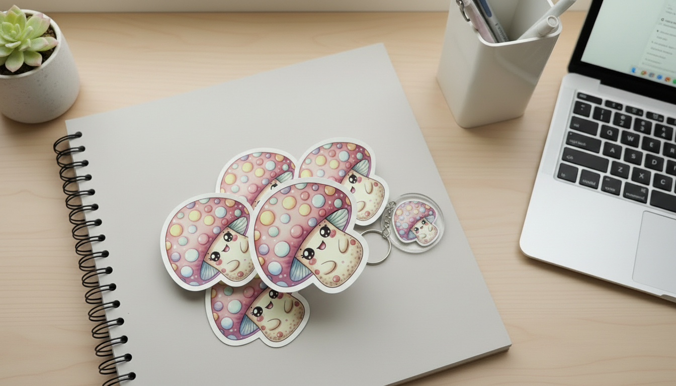 Kawaii Mushroom Sticker – Cute Pastel Polka Dot Mushroom Vinyl Sticker (3”) for Planners, Journals & Water Bottles
