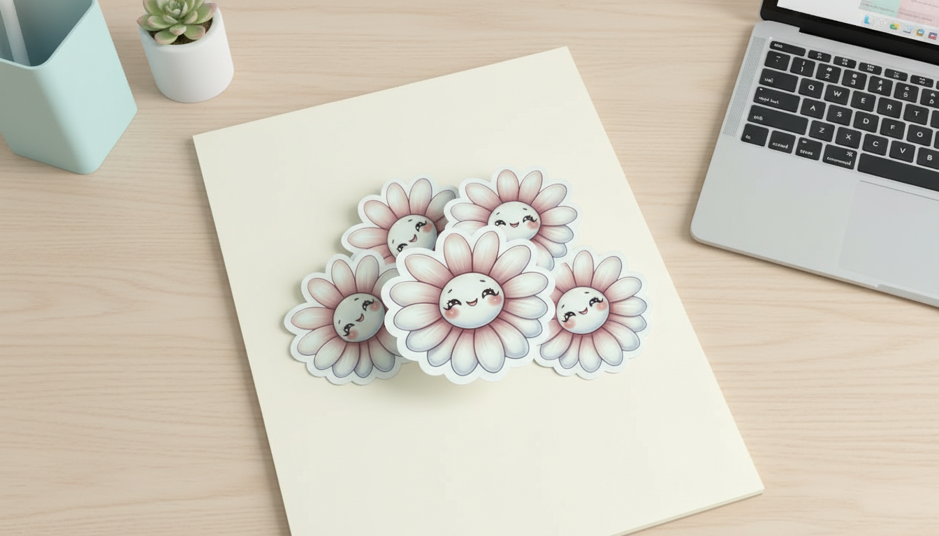 Kawaii Pink Daisy Sticker – Cute Smiling Flower Vinyl Sticker (3”) for Planners, Journals & Water Bottles