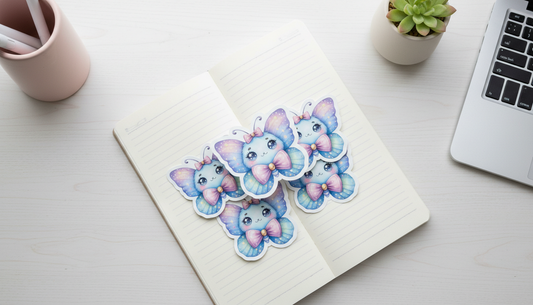 Kawaii Pastel Butterfly Sticker – Cute Starry Rainbow Vinyl Sticker (3”) for Planners, Journals & Water Bottles