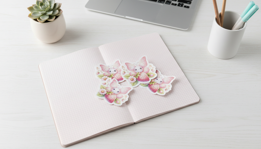 Kawaii Strawberry Butterfly Sticker – Cute Pastel Berry Fairy Vinyl Sticker (3”) for Planners & Journals