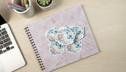 Kawaii Sky Butterfly Sticker – Pastel Cloud Aesthetic Vinyl Sticker (3”) for Planners, Journals & Water Bottles