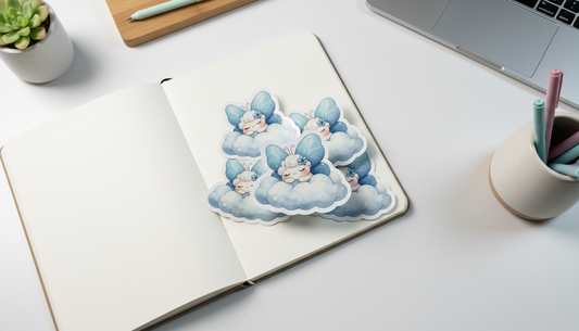 Kawaii Sleeping Butterfly Sticker – Cute Pastel Cloud Fairy Vinyl Sticker (3”) for Planners, Journals & Water Bottles