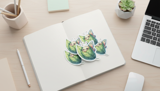 Kawaii Leaf Butterfly Sticker – Cute Woodland Fairy Bug Vinyl Sticker (3”) for Planners, Journals & Water Bottles