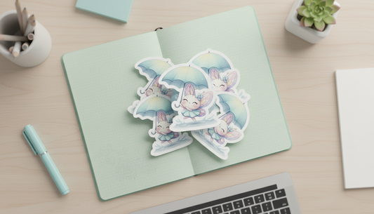 Kawaii Fairy with Umbrella Sticker – Cute Pastel Butterfly Rain Vinyl Sticker (3”) for Planners, Journals & Water Bottles
