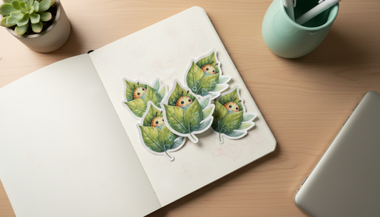 Kawaii Leaf Bug Sticker – Cute Ladybug in Leaf Vinyl Sticker (3”) for Planners, Journals & Water Bottles