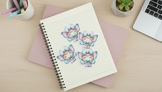 Kawaii Fairy with Gift Sticker – Cute Pastel Butterfly Girl Vinyl Sticker (3”) for Planners, Journals & Water Bottles
