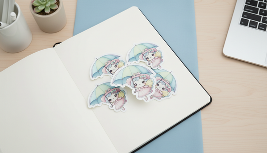 Kawaii Fairy with Umbrella Sticker – Cute Pastel Butterfly Girl Vinyl Sticker (3”) for Planners, Journals & Water Bottles