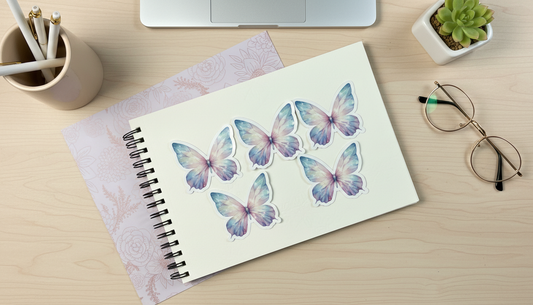 Kawaii Sparkle Butterfly Sticker – Pastel Rainbow Glitter Wing Vinyl Sticker (3”) for Planners, Journals & Water Bottles