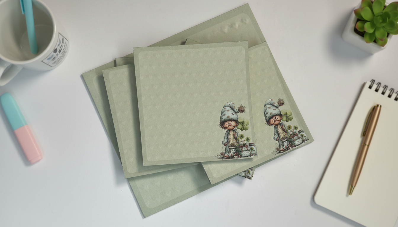 Shamrock Gold 3x3 Sticky Notes | St. Patrick’s Day Gnome Post-It Notes | Lucky Clover Desk Pad | 40 Sheet Adhesive Notes