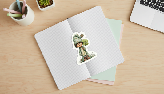 Shamrock Gold Lucky Gnome Sticker | 2.5” Die Cut St. Patrick’s Day Vinyl Decal | Waterproof Glossy with Holographic Star Option