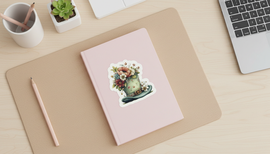 Shamrock Gold Floral Leprechaun Hat Sticker | 2.5” Die Cut St. Patrick’s Day Vinyl Decal | Waterproof Glossy with Holographic Star Option