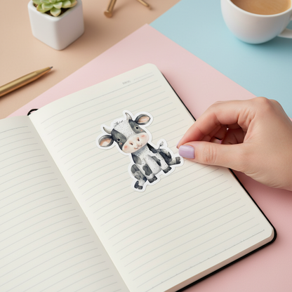 Cute Black and White Cow Sticker | Kawaii Farm Animal Vinyl Sticker | Waterproof Laptop, Planner, Journal Decal