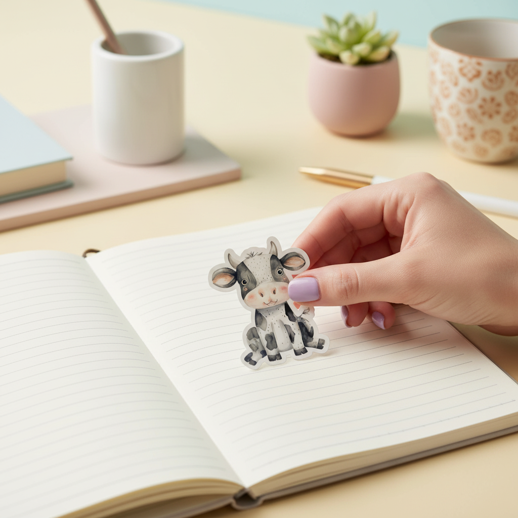 Cute Black and White Cow Sticker | Kawaii Farm Animal Vinyl Sticker | Waterproof Laptop, Planner, Journal Decal