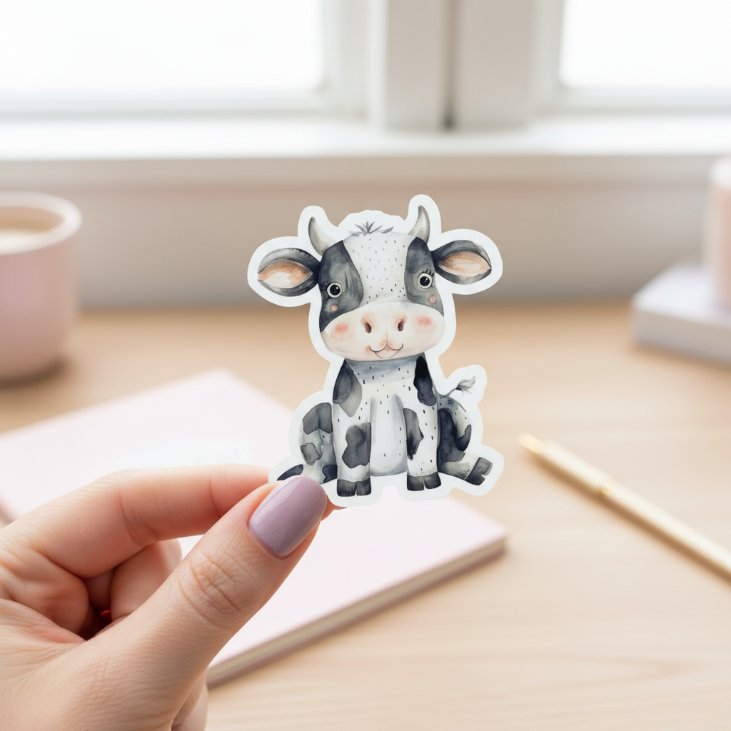 Cute Black and White Cow Sticker | Kawaii Farm Animal Vinyl Sticker | Waterproof Laptop, Planner, Journal Decal