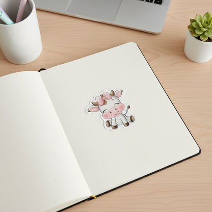 Cute Smiling Cow Sticker with Pink Bow | Kawaii Farm Animal Vinyl Sticker | Waterproof Laptop, Planner, Journal Decal