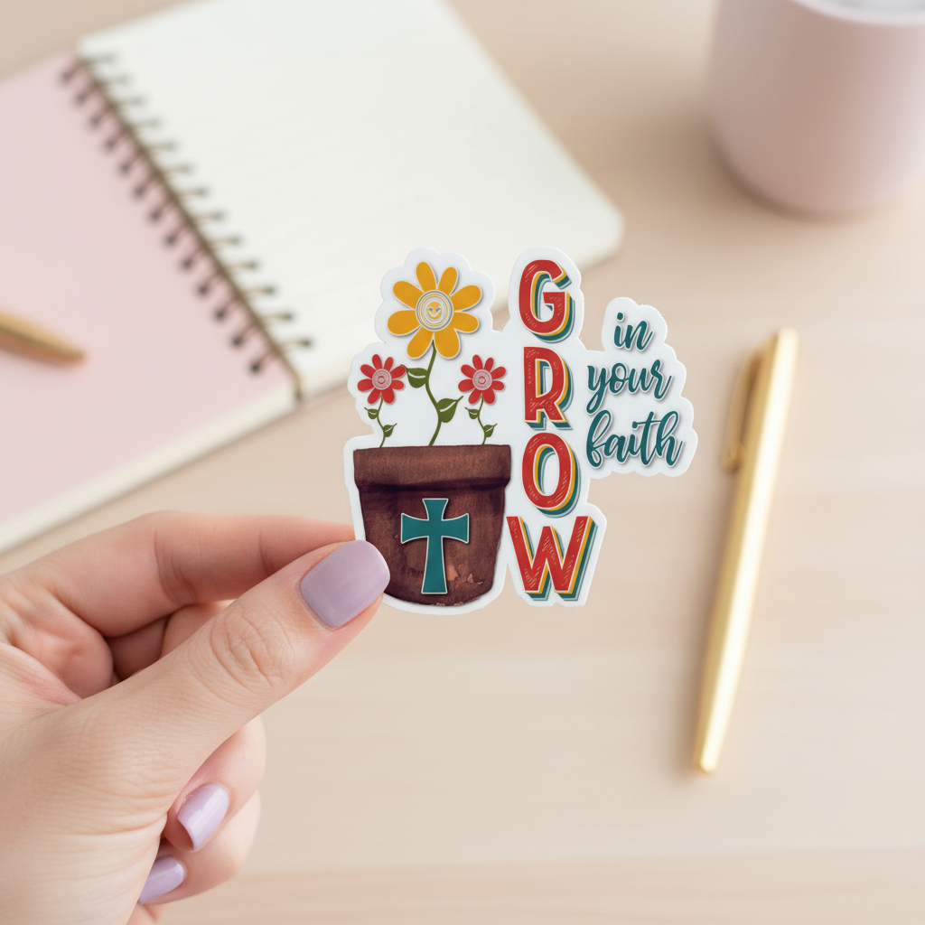 Grow in Your Faith Sticker | Christian Floral Sticker | Inspirational Religious Vinyl Sticker | Faith Growth Waterproof Decal