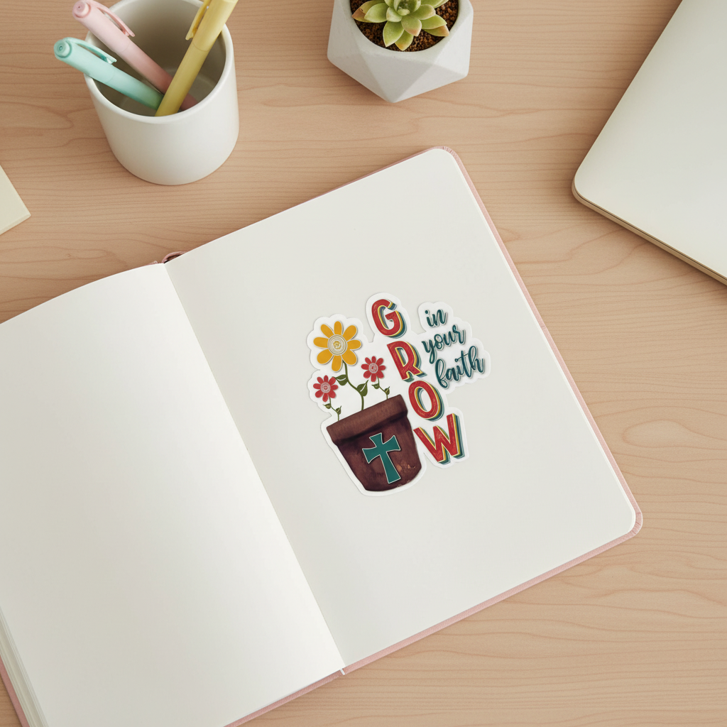 Grow in Your Faith Sticker | Christian Floral Sticker | Inspirational Religious Vinyl Sticker | Faith Growth Waterproof Decal