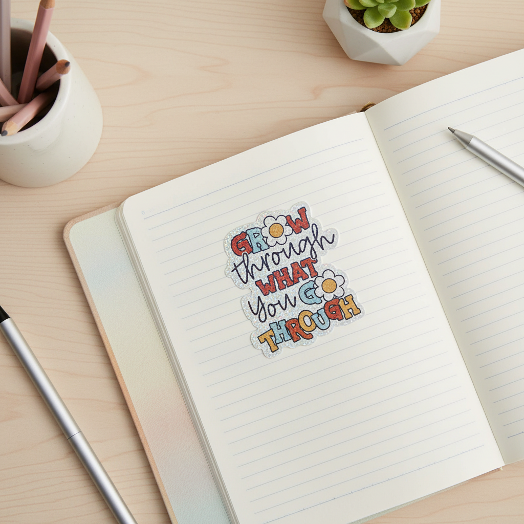 Grow Through What You Go Through Sticker | Motivational Inspirational Sticker | Retro Floral Vinyl Sticker | Encouragement Waterproof Decal