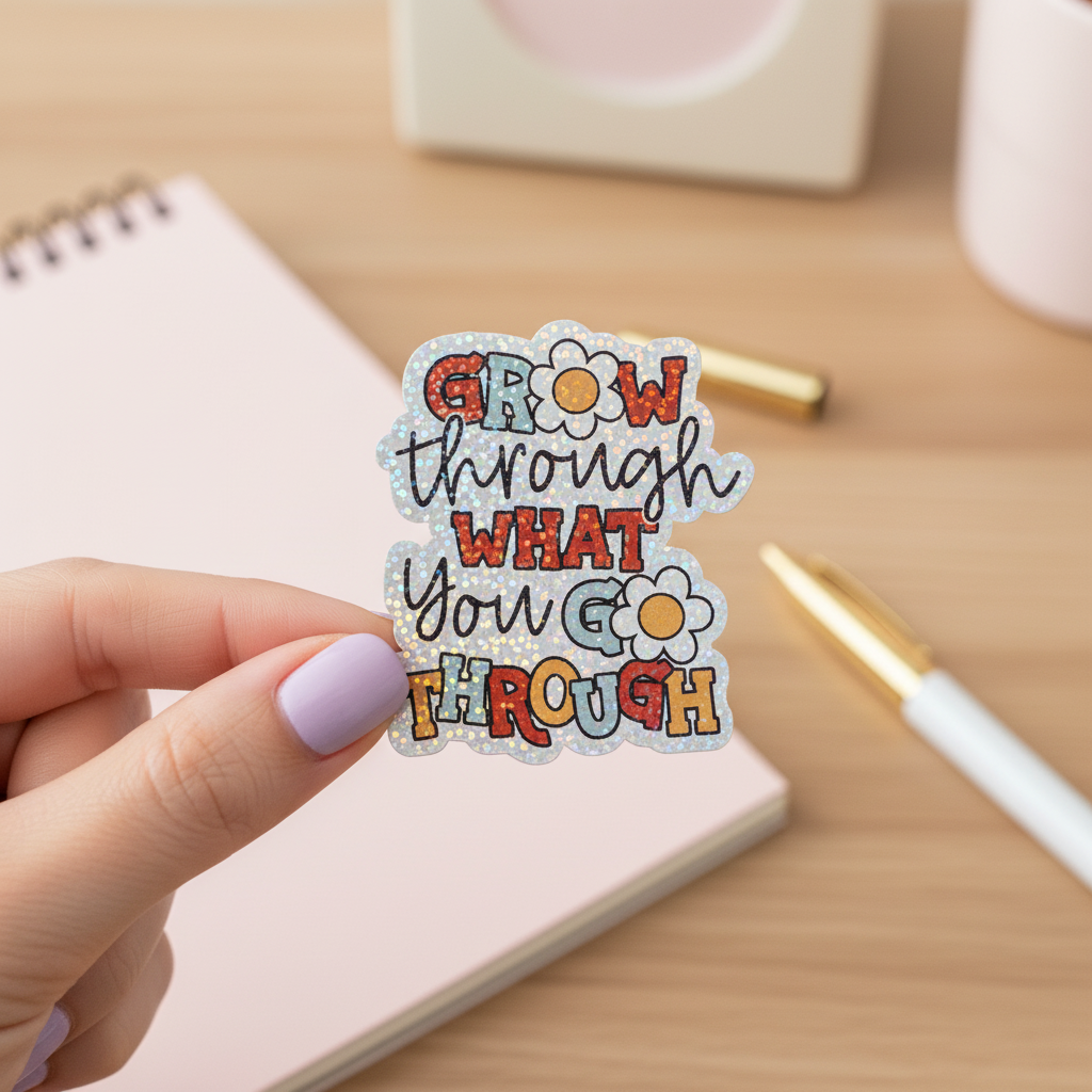 Grow Through What You Go Through Sticker | Motivational Inspirational Sticker | Retro Floral Vinyl Sticker | Encouragement Waterproof Decal