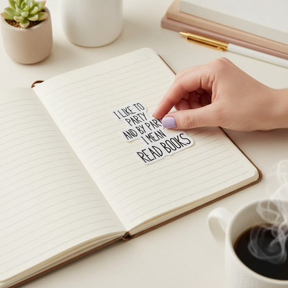 I Like to Party and by Party I Mean Read Books Sticker | Book Lover Sticker | Funny Reader Sticker | Bookish Vinyl Decal Waterproof