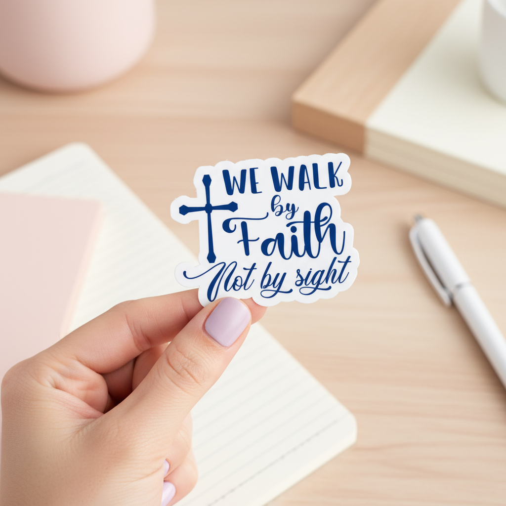 We Walk by Faith Not by Sight Sticker | Christian Sticker | Bible Verse Sticker | Faith Based Vinyl Sticker | Inspirational Waterproof Decal