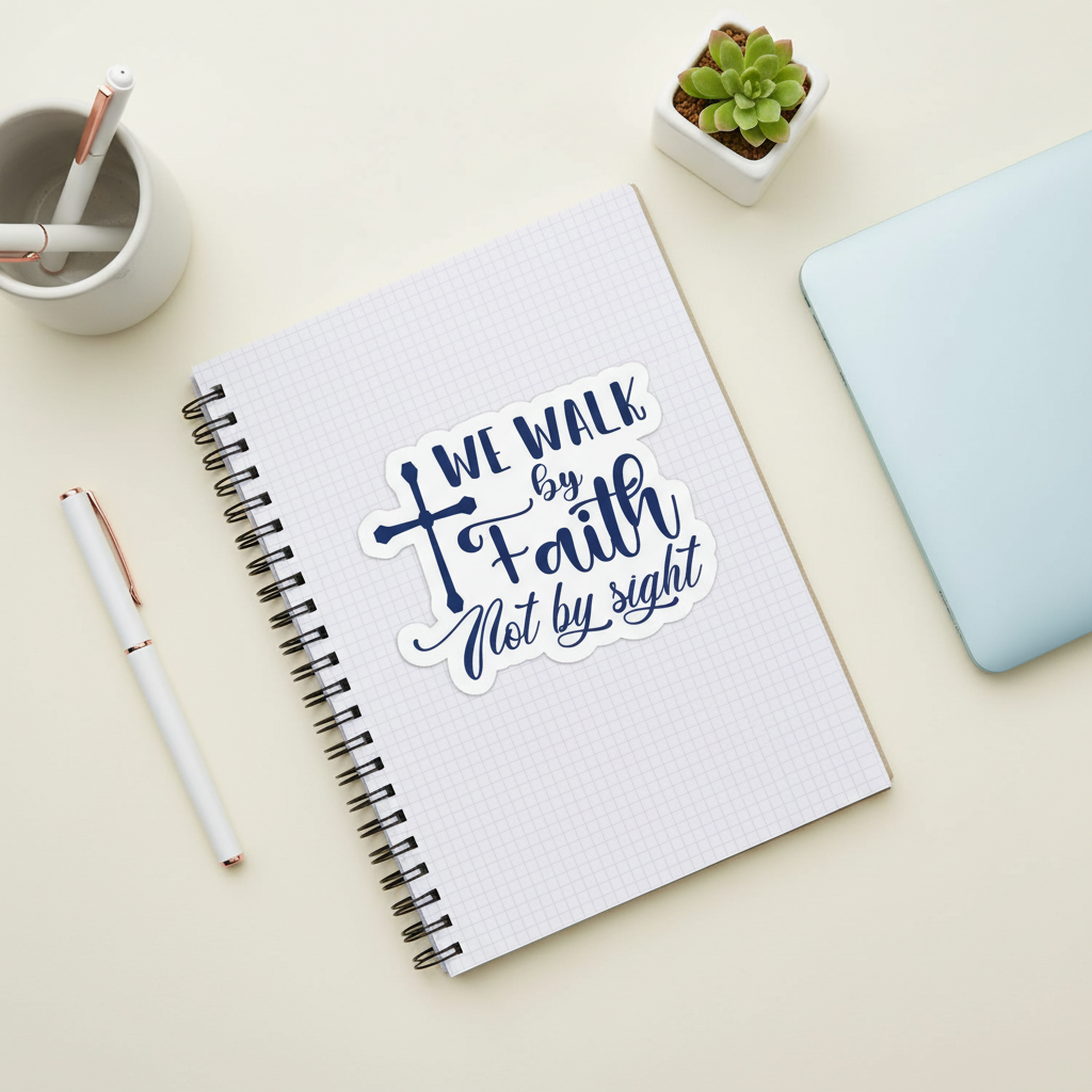 We Walk by Faith Not by Sight Sticker | Christian Sticker | Bible Verse Sticker | Faith Based Vinyl Sticker | Inspirational Waterproof Decal