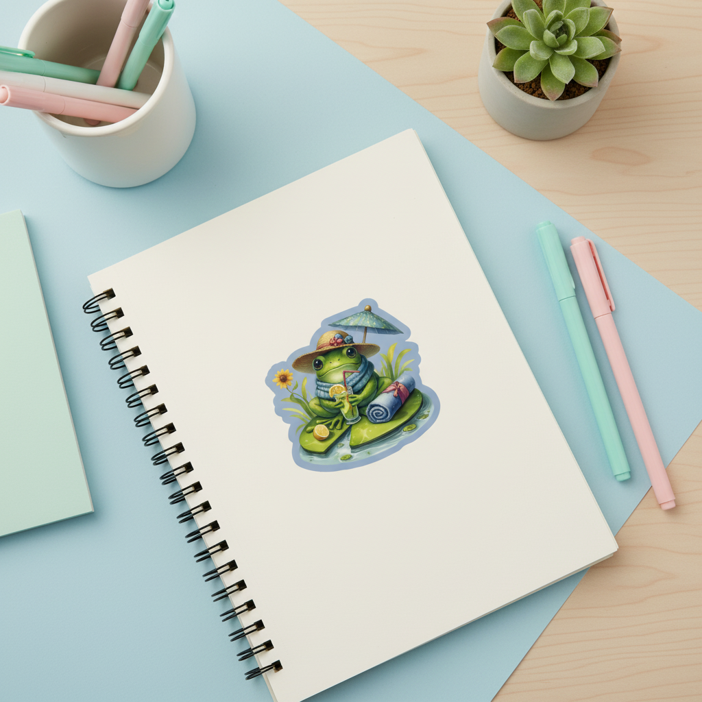 Pondside Pause Frog Vinyl Sticker
