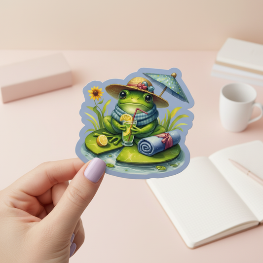 Pondside Pause Frog Vinyl Sticker