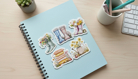 Daisy Daydreams Sticker Set of 5 | Cottagecore Sticker Bundle | Frog Stickers | Spring Floral Vinyl Stickers Waterproof Aesthetic Set