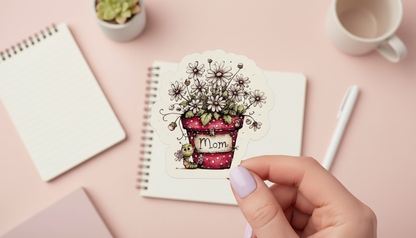Floral Mom Sticker Set | Petals and Plans Collection Die Cut Stickers | Cute Flower Pot Stickers