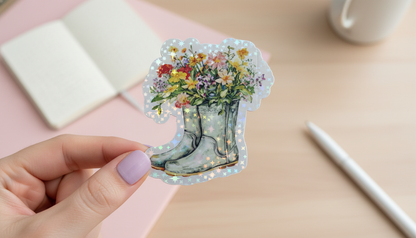 Rain Boots Flower Sticker | Daisy Daydreams Collection | Waterproof Vinyl Sticker 3 Inch | Cute Spring Sticker | Laptop Water Bottle Decal