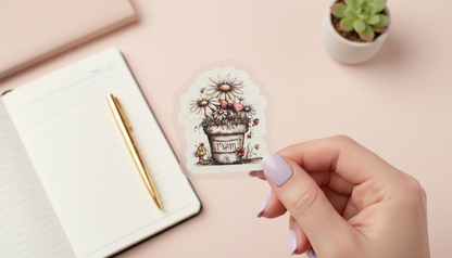 Daisy Bow Mom Sticker | Floral Cottagecore Sticker | Cute Waterproof Vinyl Sticker | Mother’s Day Gift