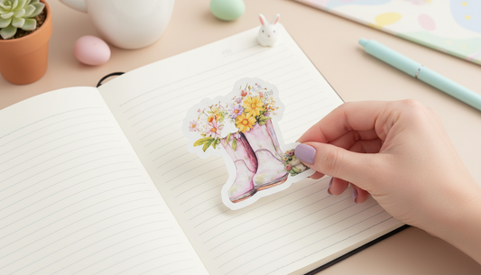 Daisy Daydreams Pink Rain Boots Sticker | Floral Boots Sticker | Cottagecore Frog Sticker | Spring Vinyl Sticker 3 Inch Waterproof