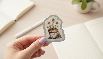 Neutral Daisy Mom Sticker | Floral Cottagecore Sticker | Cute Waterproof Vinyl Sticker | Mother’s Day Gift