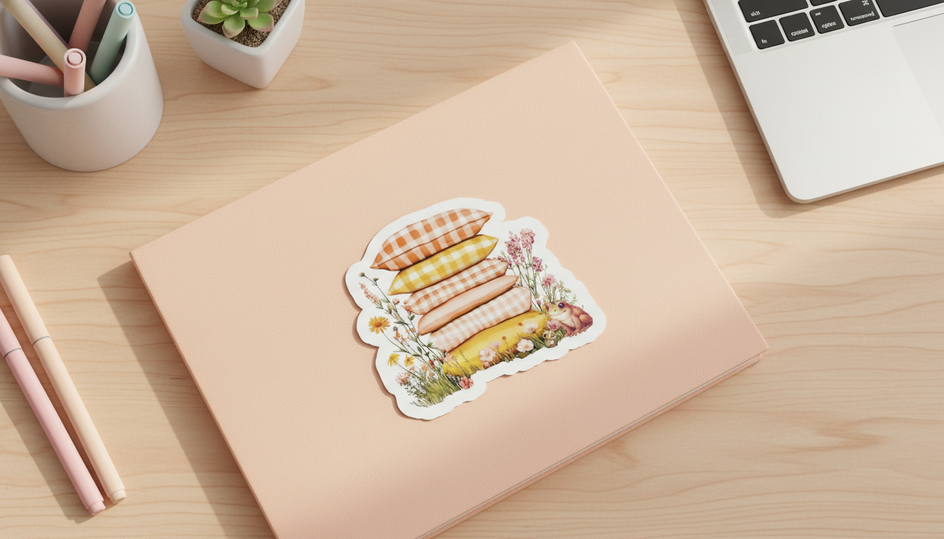 Daisy Daydreams Gingham Pillow Sticker | Cozy Cottagecore Sticker | Frog Sticker | Spring Aesthetic Vinyl Sticker Waterproof 3 Inch