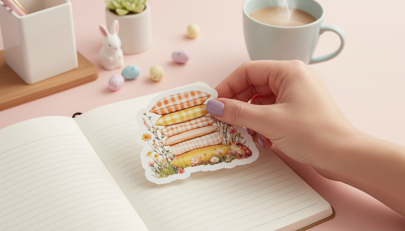 Daisy Daydreams Gingham Pillow Sticker | Cozy Cottagecore Sticker | Frog Sticker | Spring Aesthetic Vinyl Sticker Waterproof 3 Inch