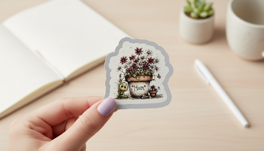 Red and White Daisy Mom Sticker | Floral Cottagecore Sticker | Waterproof Vinyl Sticker | Mother’s Day Gift
