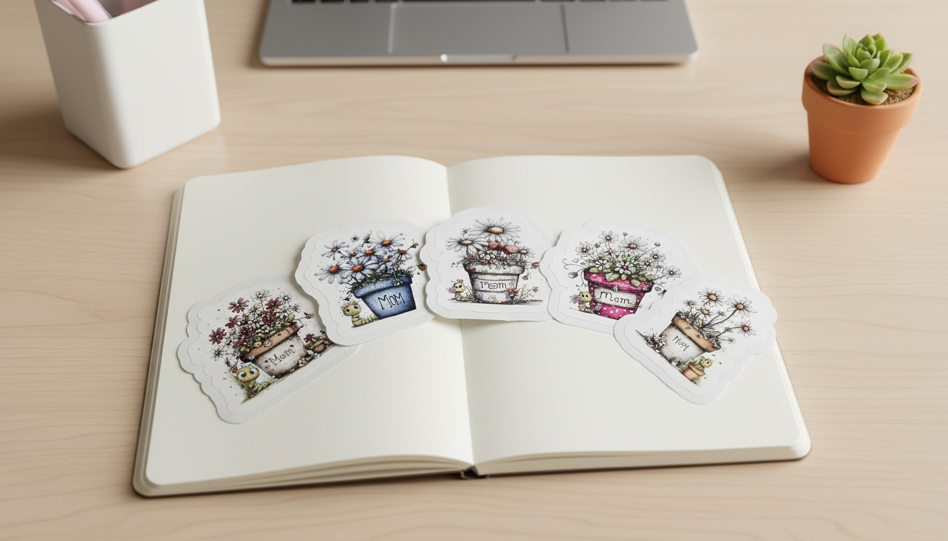 Floral Mom Sticker Set | Petals and Plans Collection Die Cut Stickers | Cute Flower Pot Stickers
