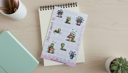 Caterpillar Sticker Sheet 6x9 | Cute Kawaii Stickers | Cottagecore Floral Sticker Set | Planner Stickers