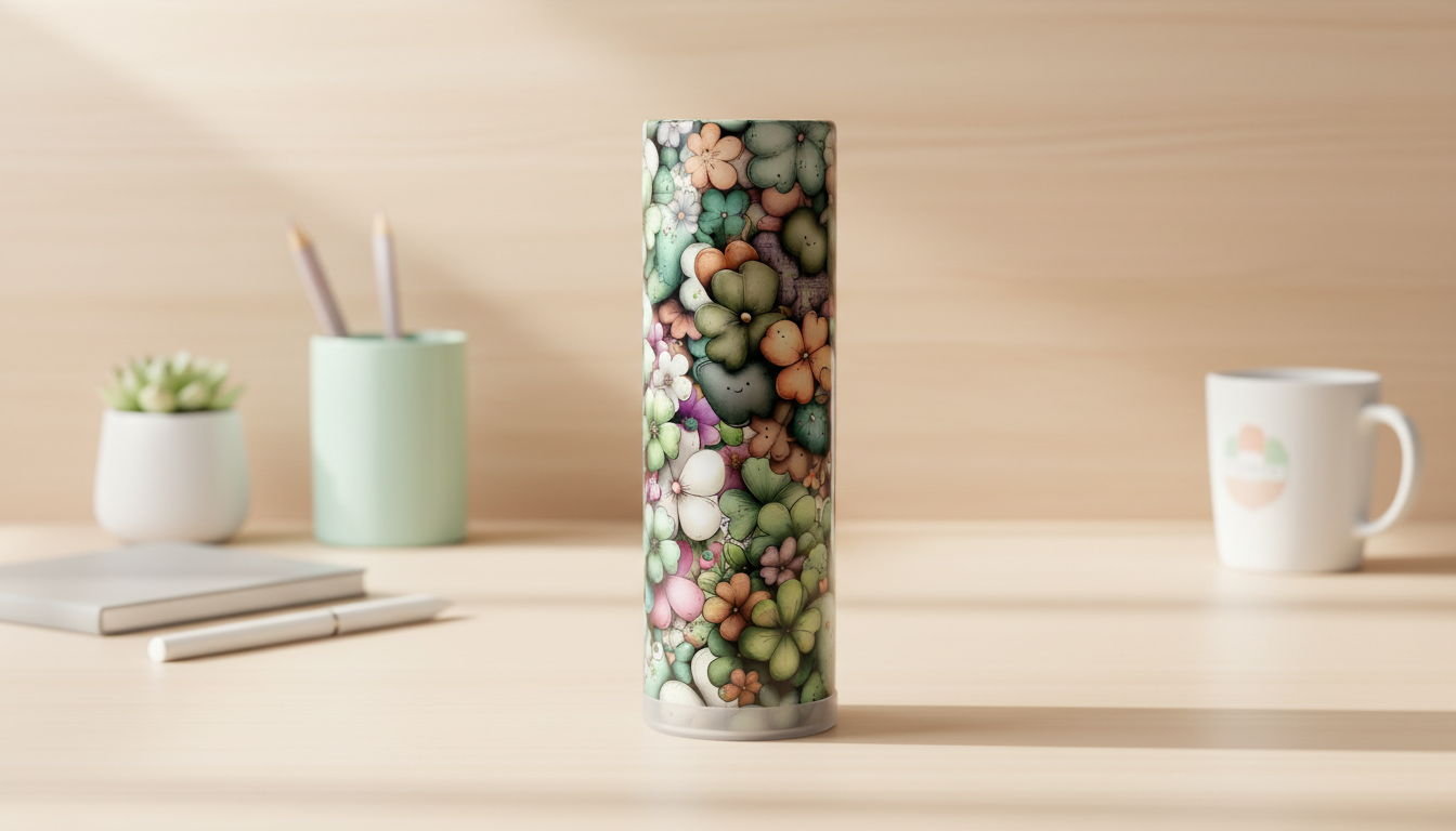 Shamrock Gold 20oz Skinny Tumbler | St. Patrick’s Day Clover Floral Cup with Boot & Metal Straw | Lucky Spring Travel Mug